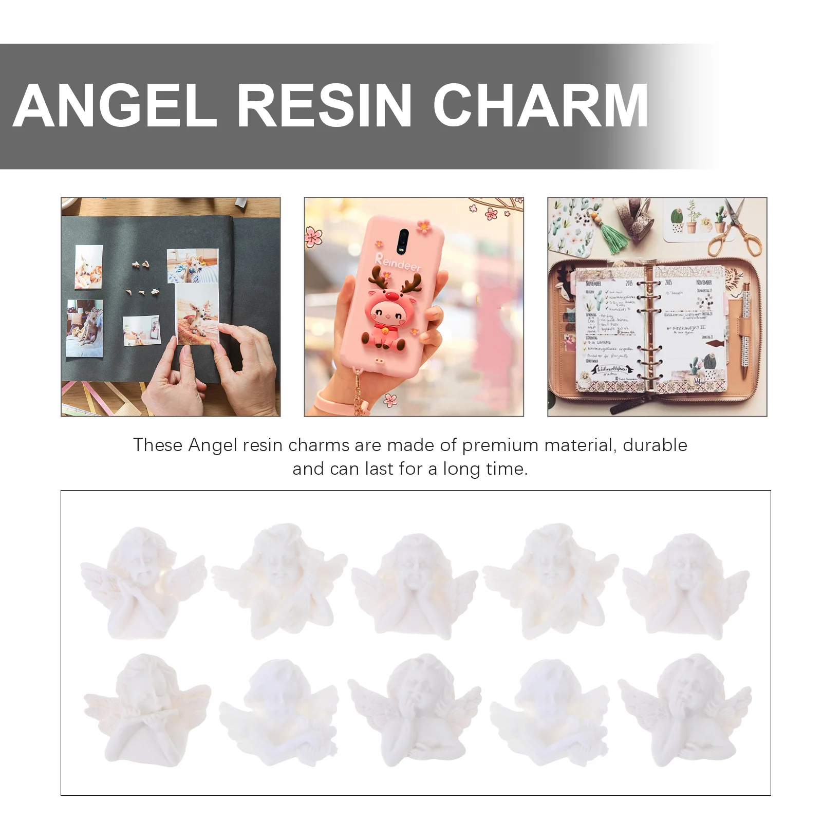 60 Pcs Embellishment Angel Resin Accessories Craft Decoration Flatback Charms White Phone Case