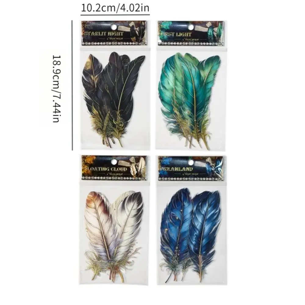 PET Feather Stamping Sticker Retro Waterproof Handbook Sticker Hand Decoration Self-contained Adhesive DIY Decoration Sticker