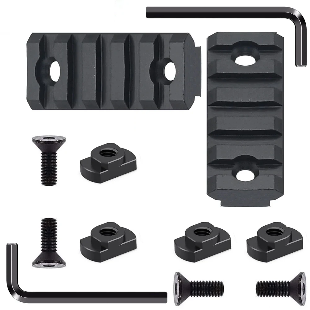 Single Keymod Picatinny Rails Set 5 Slot with 4 T-Nuts & 4 Screws, 2 Allen Wrench - Black - 2Pcs
