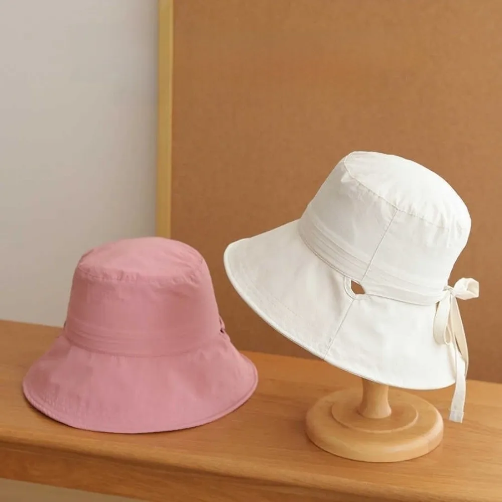 

Simple Solid Color Sunscreen Bucket Hat Thin Breathable Fisherman Hat with Strap Foldable Wide Brim Sun Hat Hiking