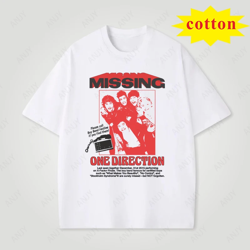 One Direction Retro Missing Person Notice Short Sleeve European and American Nostalgic Pure Cotton T-shirt for Men and Women