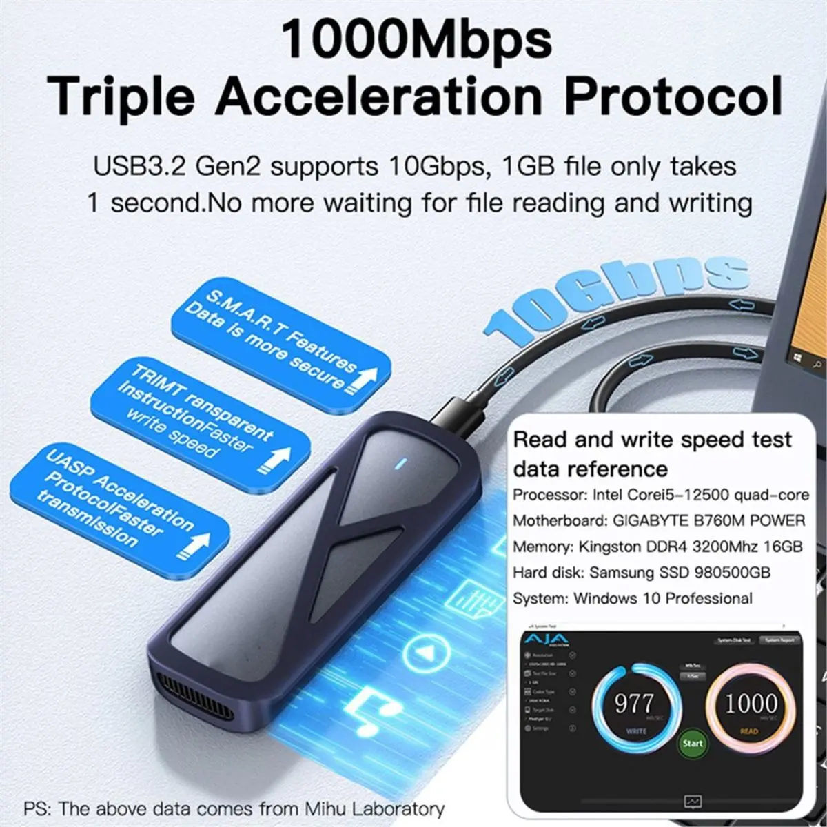 M.2 NVMe SSD Enclosure 10Gbps External Case for M.2 NVMe NGFF SATA SSD Adapter External Hard Drive Case for PC Laptop