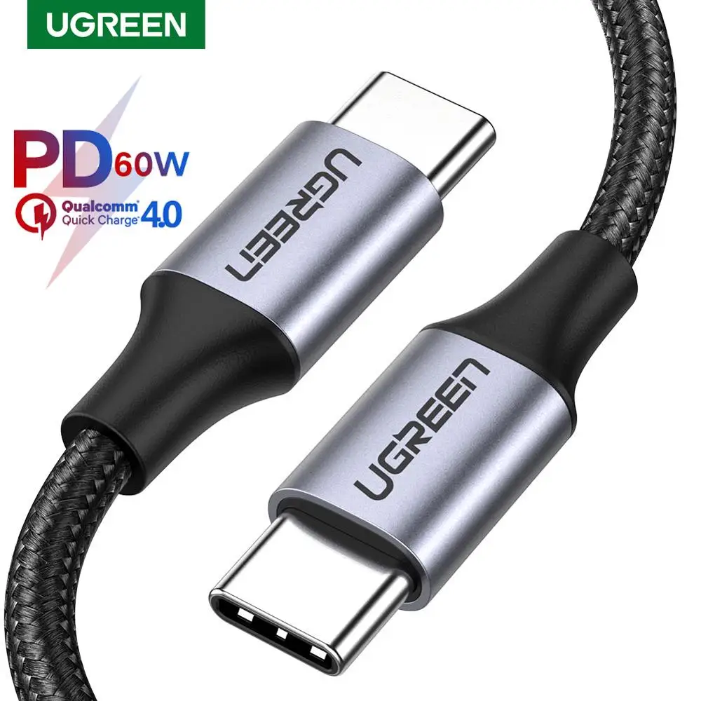 MacBook Pro iPad 2020 용 Ugreen USB C-USB 유형 C 케이블 Samsung S20 Huawei Quick Charge 4.0 PD 60W 케이블 용 USB 충전기 와이어