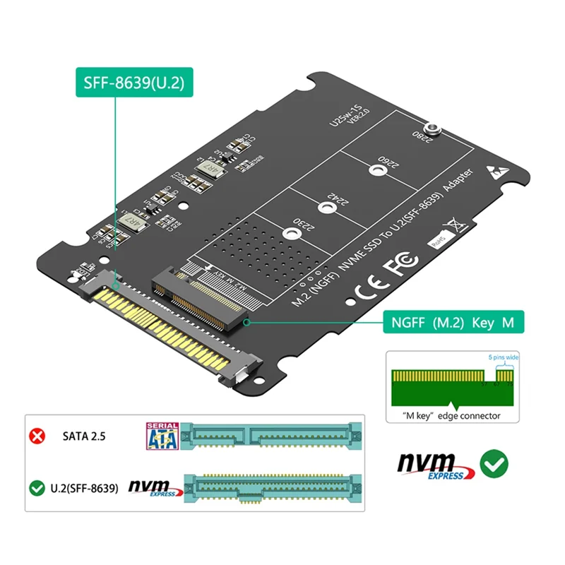 2 en 1 M.2 NVME PCI-E / NGFF SATA SSD a U.2 SFF-8639 Combo adaptador repuestos para PC de escritorio-POS
