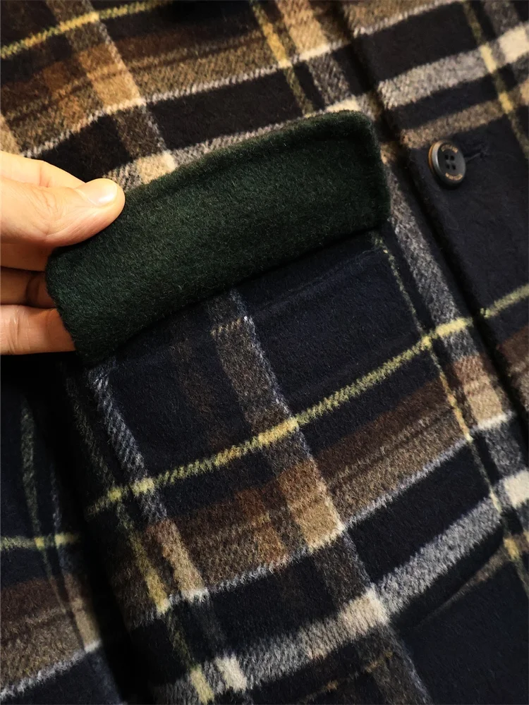 

Lamb Wool Plaid Double-Sided Spring 2025 Early Men's Cheered Embroidered Lapel Loose Fit Coat Faion Urban Sle Pure Color