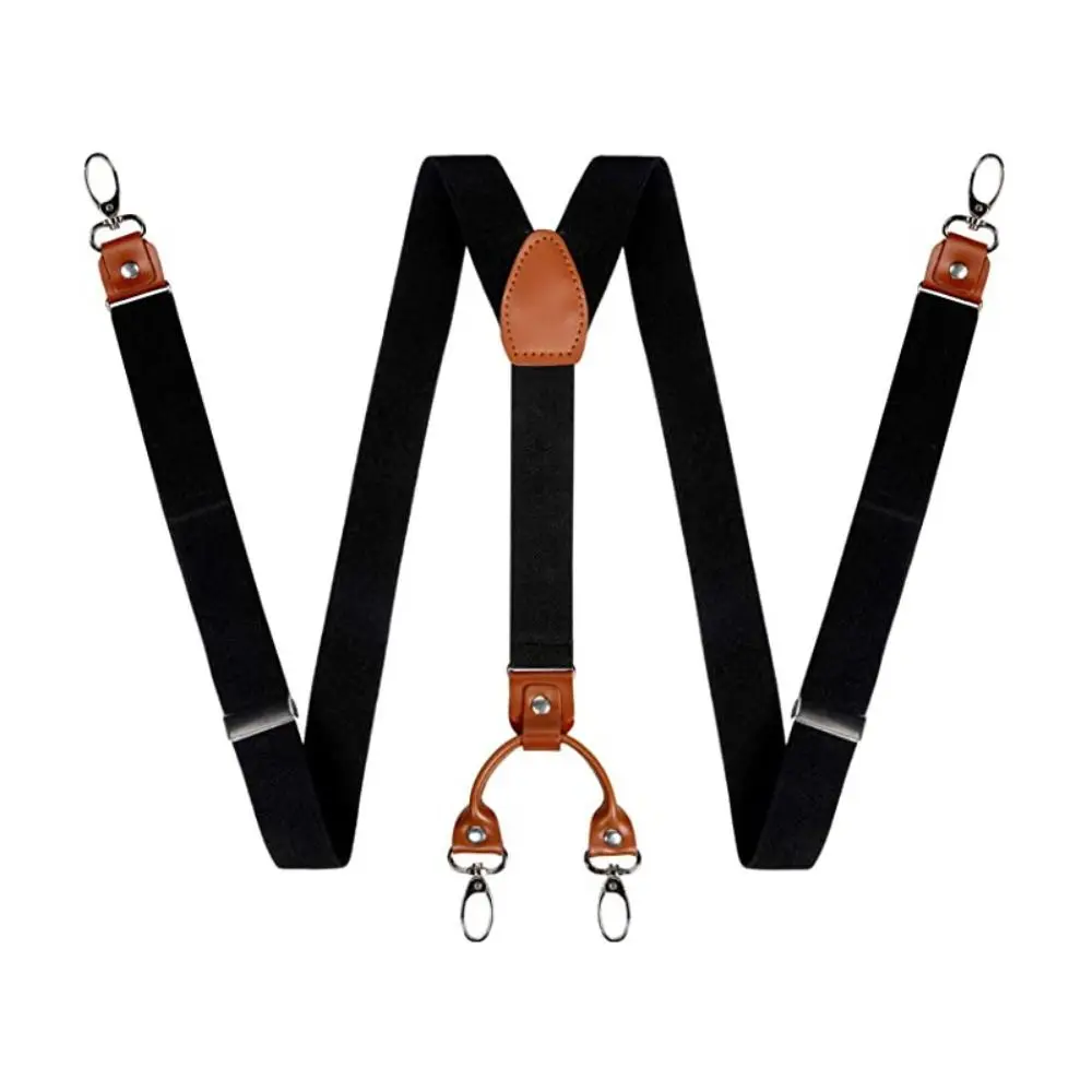 Adjustable Strap Clip Cowhide Leather Suspenders 2.5cm Width 4 Hooks Braces Suspenders Wedding Casual Y Shape Elastic Braces