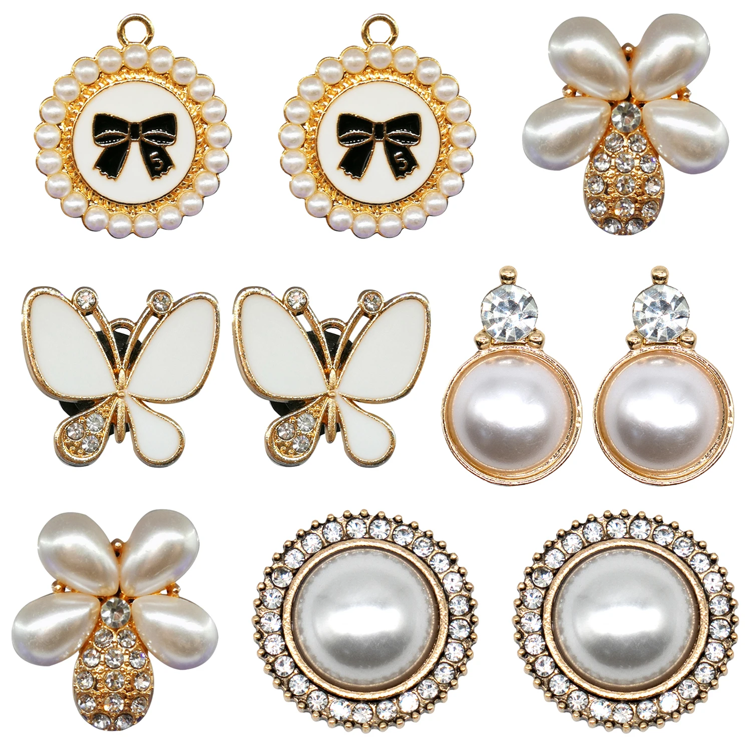 1/10pcs White Butterfly Desiger Metal Shoe Charms Pearl Luxury Shoe Decoration Accessories Pin Clog for Women Girls Gift