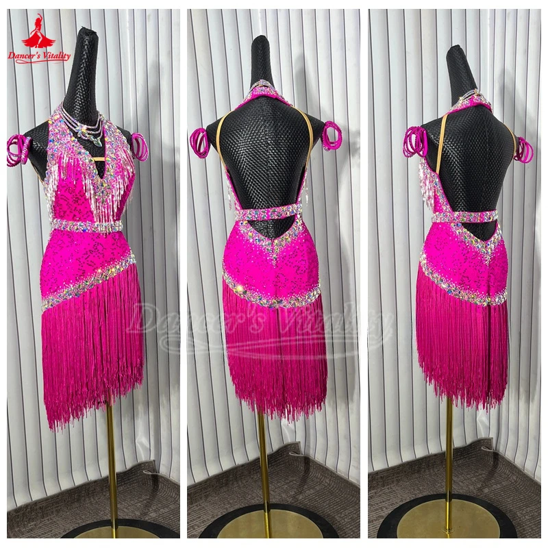 

High-end Custom Adult and Child Blackpool Dance Festival Costume Latin Dance Graded Examination Samba Performance Fringed Skirt