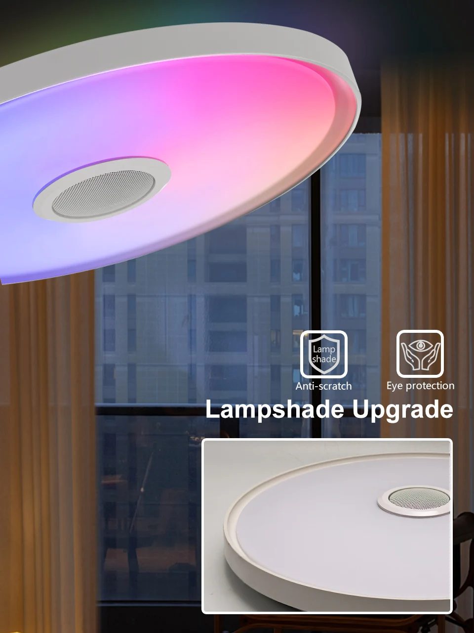 Intelligente RGB LED-Deckenleuchte mit Bluetooth-Lautsprecher Tuya APP Fernbedienung Dimmbare Moderne Musikleuchte für Wohnzimmer Schlafzimmer – Detail 5