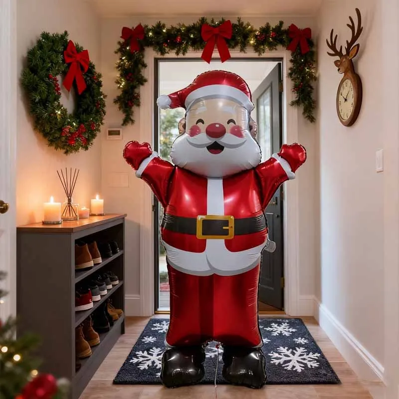 1/2 piezas de 70 pulgadas de pie 3D ondeando Santa Claus globo de papel de aluminio decoración de ambiente de centro comercial de Navidad decoración temática interior