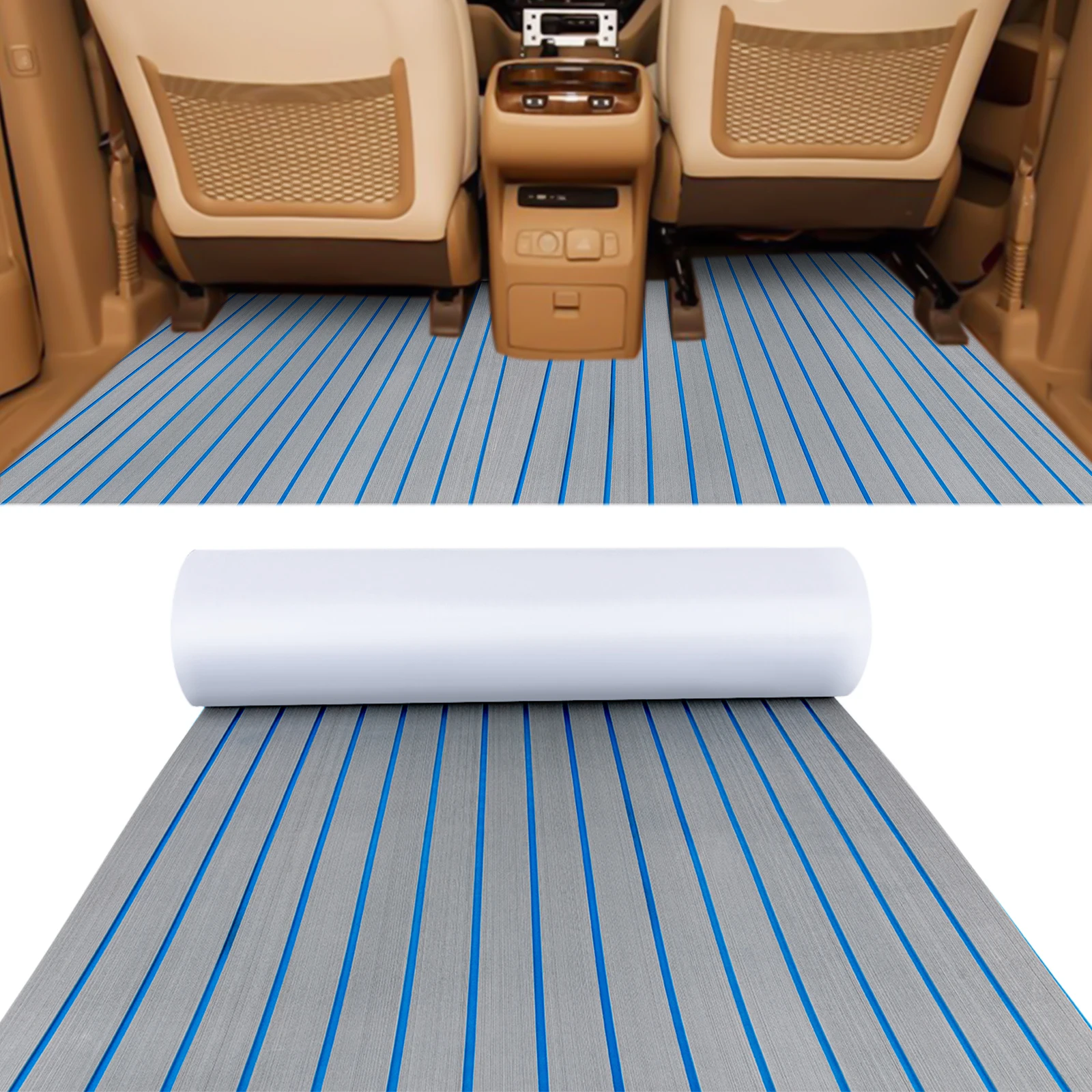 

Light Grey with Blue Seam 240*90cmcm Boat Flooring EVA Foam Decking Sheet with 6mm Thickness Mat Grinding Surface