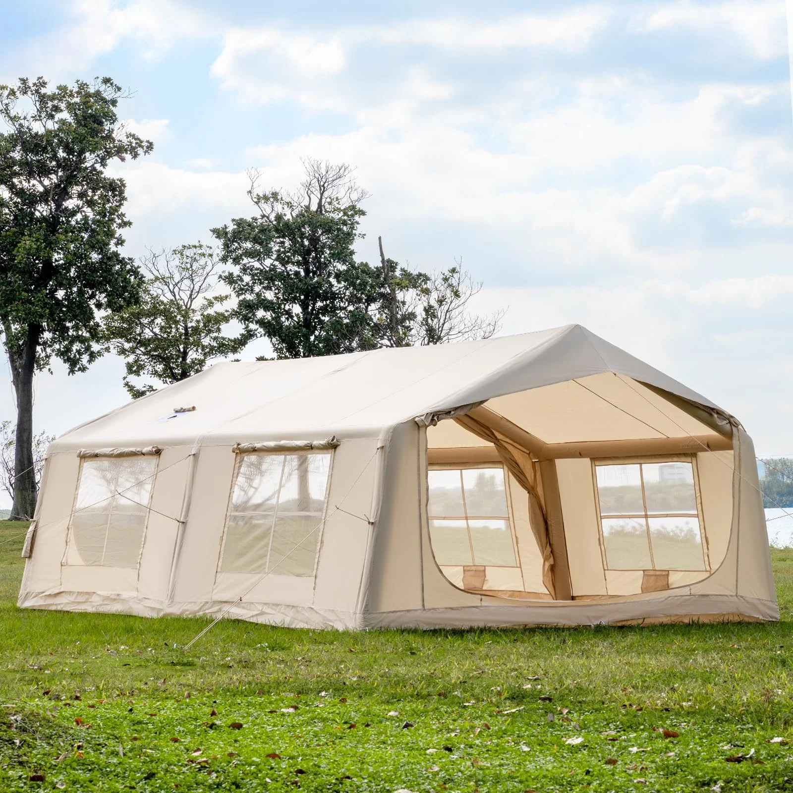 Luxury Waterproof Inflatable Tent for Camping with Stove Canvas Bedrooms & Living Room Easy Setup 17.28 m²