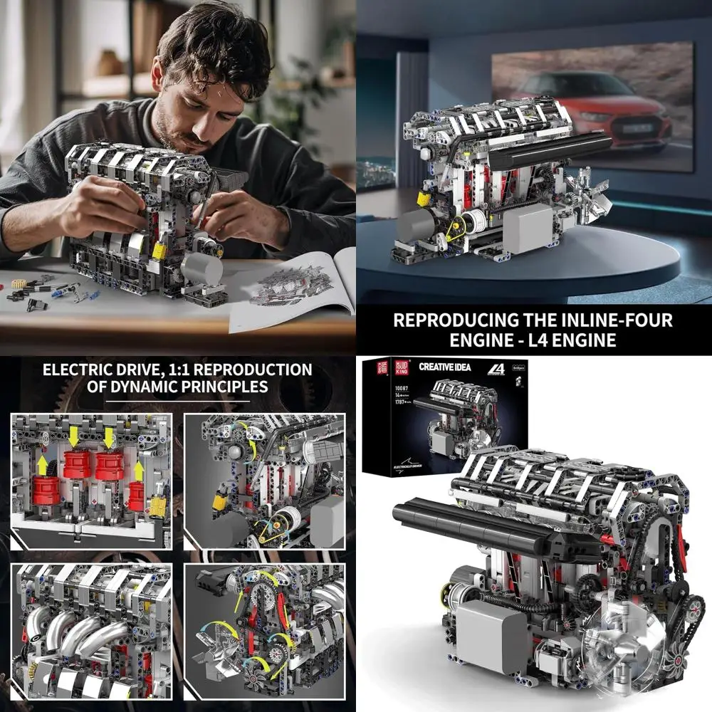 ชุดประกอบเครื่องยนต์ Mould King L4, ชุดประกอบโมเดลเครื่องยนต์สี่สูบแบบอินไลน์ 1787 ชิ้น พร้อมมอเตอร์, ของสะสมสำหรับผู้ใหญ่