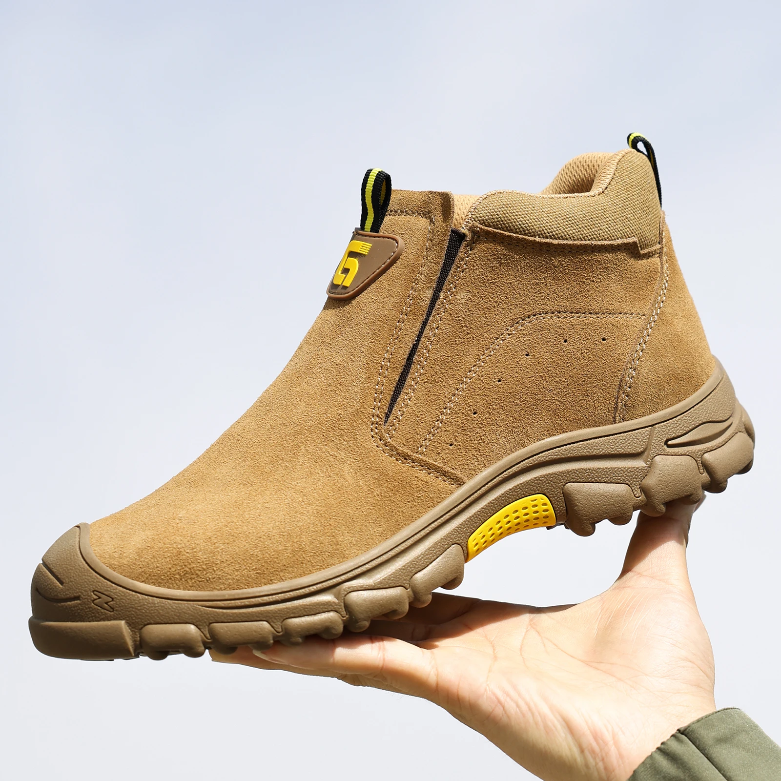 GUYISA Men's Work Shoes, Breathable All-Season, Suede Leather, Anti-Slip Rubber Sole