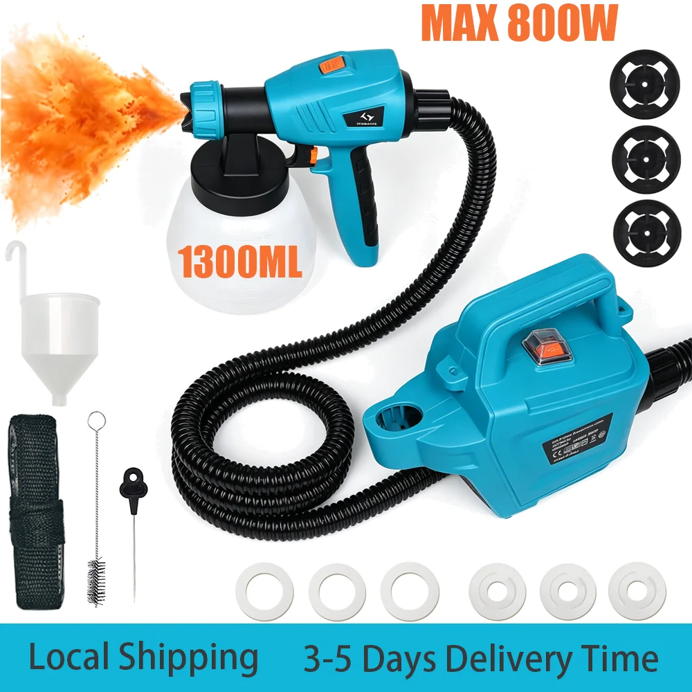 800W HVLP Elektrischer Farbsprüher, 1300ml abnehmbarer Behälter, 3 Düsen & 3 Sprühmuster für Zaun, Gartenhaus, Terrassendielen, Gartenmöbel (1100ml/min max.)
