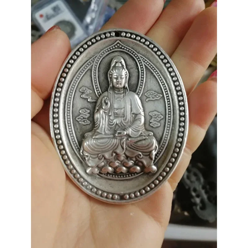 Antique collection of pure brass, white bronze, Guanyin Buddha brand , pendant Manjusri Bodhisattva