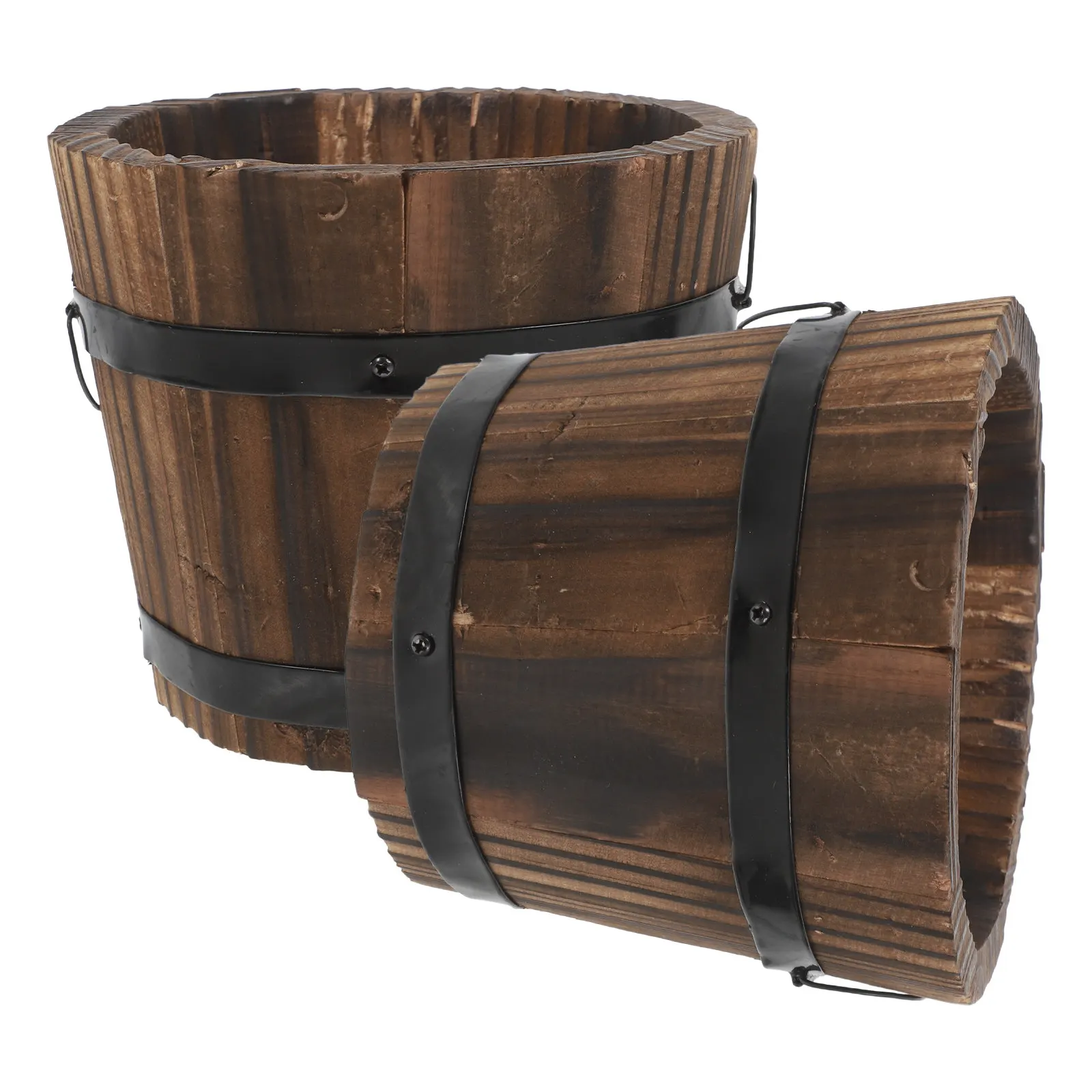 2Pcs Wooden Flower Pots Simple Stylish Reusable Succulent Planter Garden Courtyard Indoor Outdoor Wooden Planter