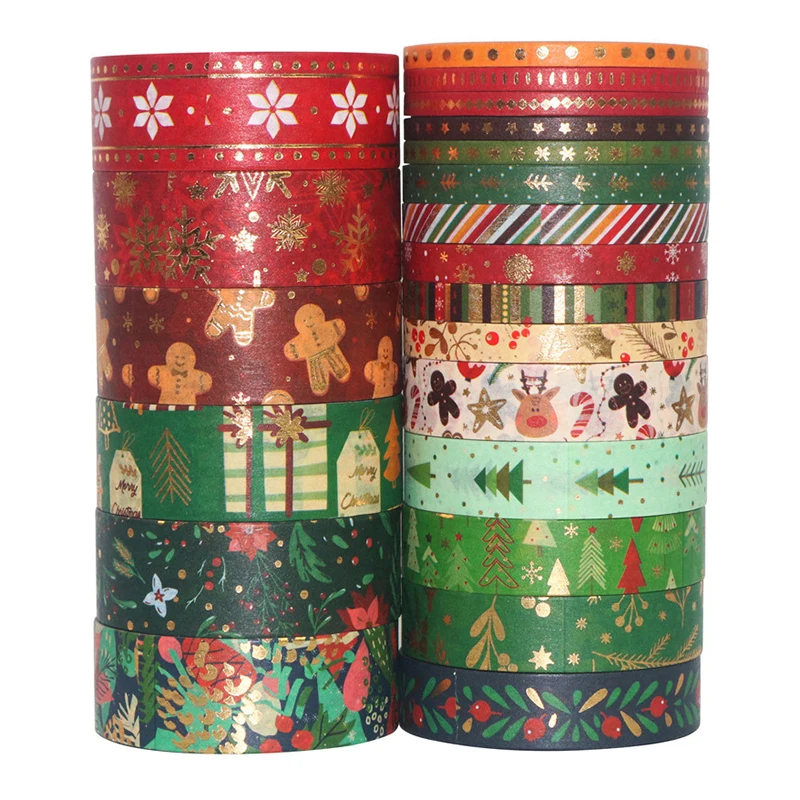 21 Pcs/set Merry Christmas Gilding Washi Tape Set Scrapbooking Diy Journal Stationery Masking Tapes Deco Art Supplies Gift