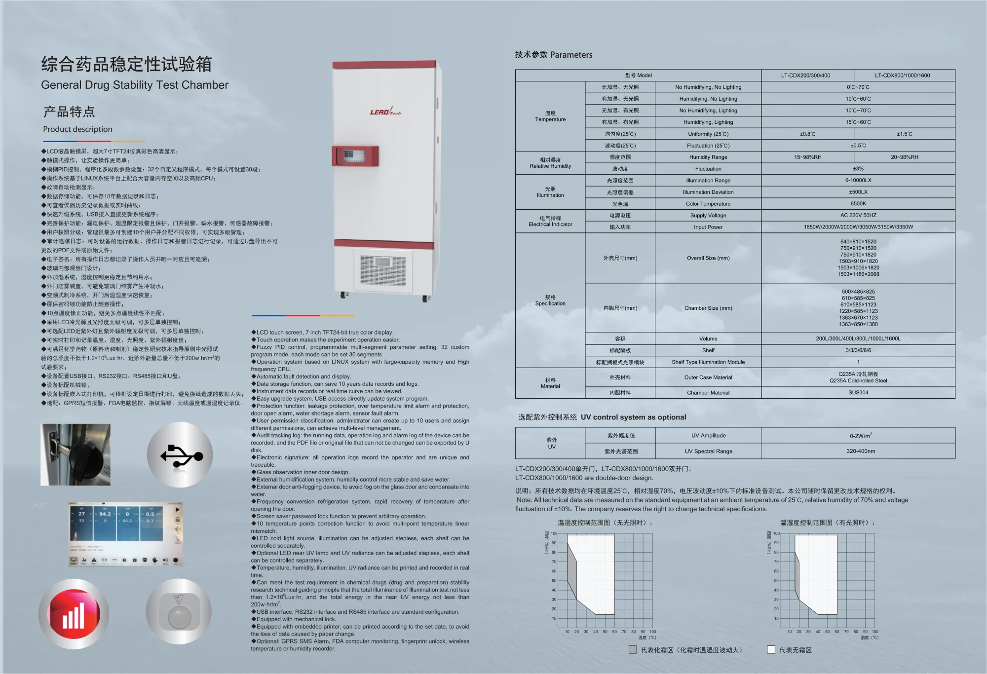 Câmara climática de laboratório da marca LeadTech 220V Equipamento eletrônico de teste de estabilidade de drogas feito de plástico