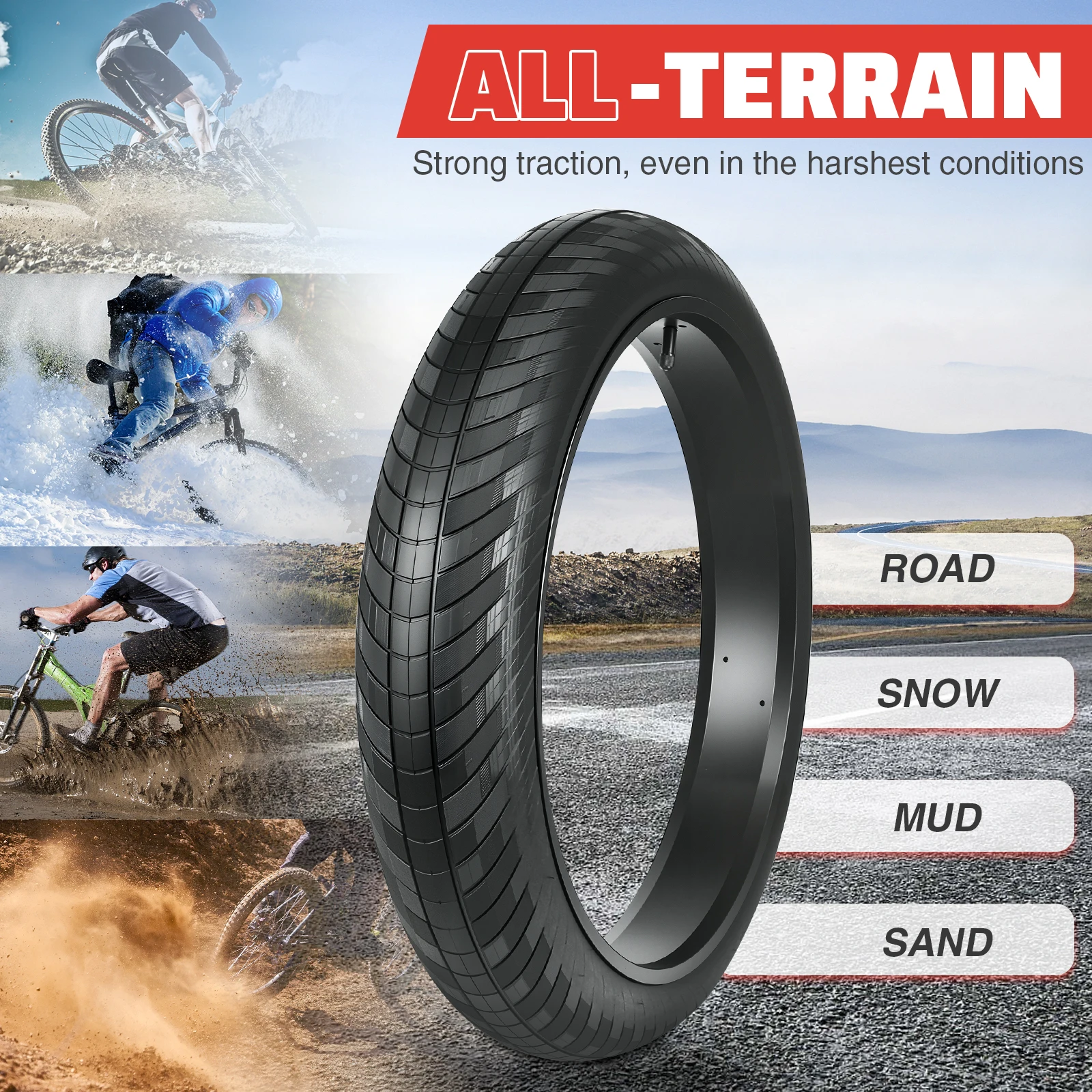 ZUKKA 1er-Pack 20/24/26x3.0 Fatbike-Reifen E-Bike-Reifen MTB Hochbelastbare Verschleißfeste E-Bike Mountainbike Schneereifen – Detail 4