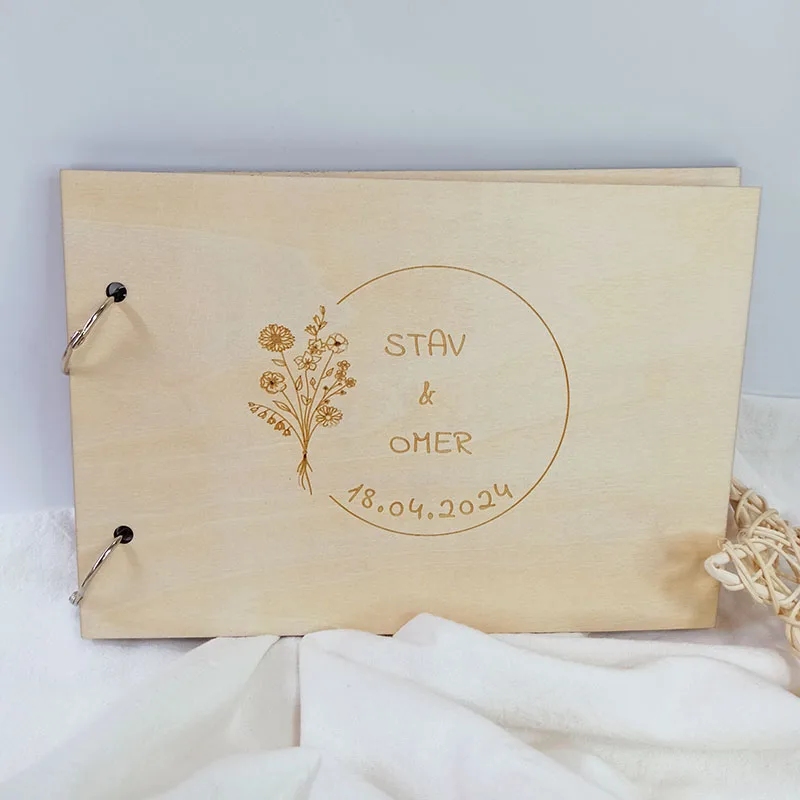 Custom Wedding Guest Book Rustic Floral Wooden Guestbook Personalized Simple Elegant Wedding Reception Book Anniversary Gift