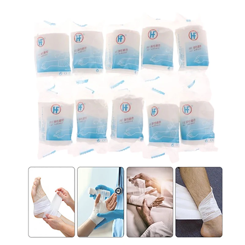 5 Rolls PBT Elastic Bandage First Aid Kit Gauze Roll Wound Dressing Nursing Emergency Care Bandage 4.5m