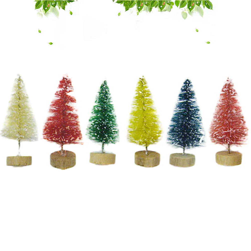 24 Uds Mini árboles de Navidad cubiertos de nieve colores mezclados miniatura pequeña mesa decoración de Navidad de escritorio para fiesta de oficina en casa