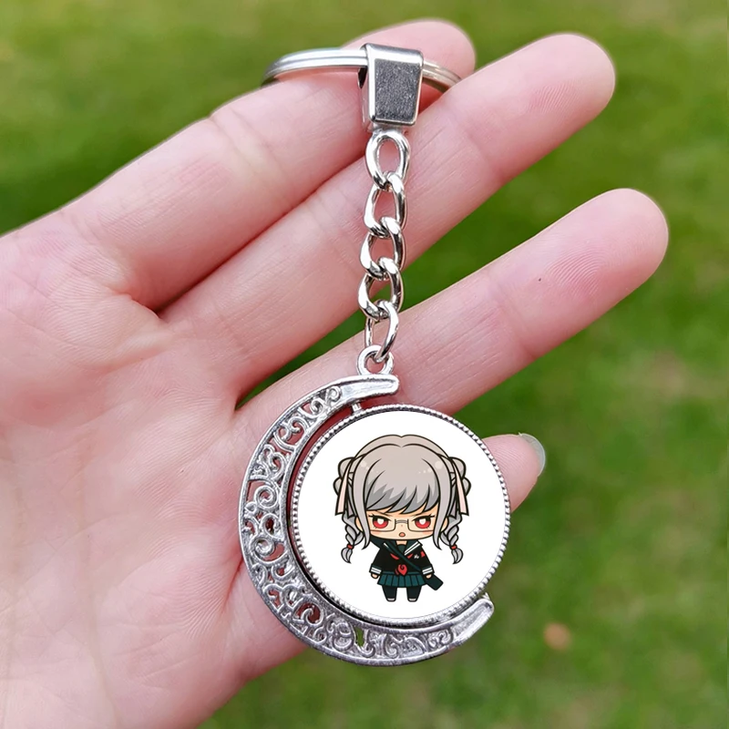 V3 Danganronpa Keychain Double Sided Anime Cosplay Figure Glass Dome Fashion Metal Pendant Key Chain Ring Jewelry Gift