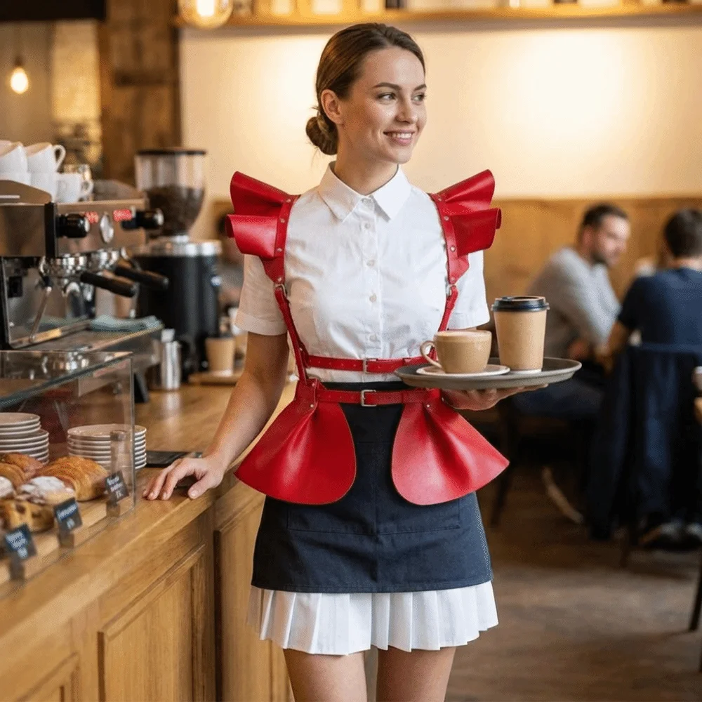 Fashion Sexy Cyberpunk Suspender Skirt Retro Ruffle Hem Leather Corset Belt Personality Cool Gothic Belt Dress Bar