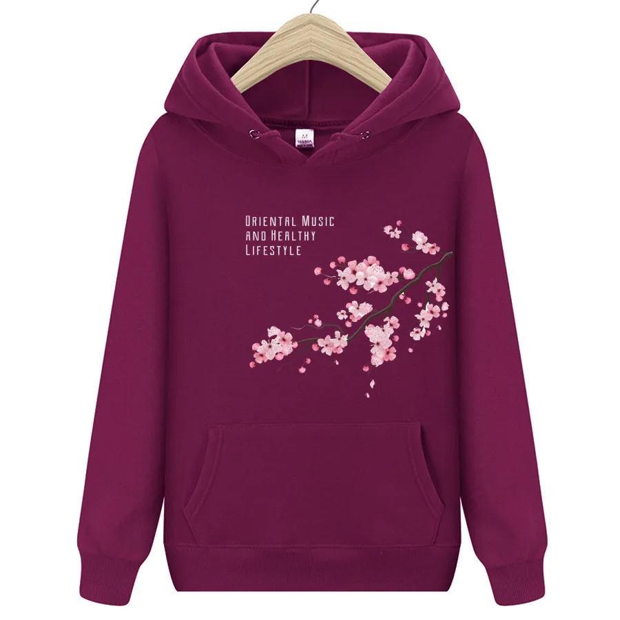 2024 Men\'s and Women\'s Hoodie Fleece Fleece Autumn One Plum Blossom Printed Hooded Sweatshirt Hip Hop Street Wear Pullover