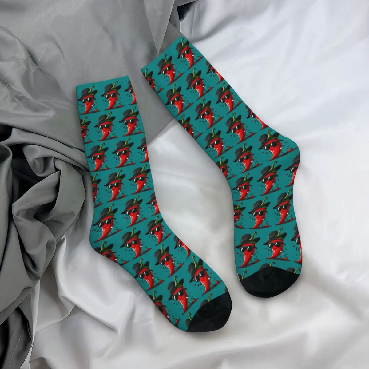 All Seasons Crew Stockings Cool Chilli With Sunglasses Pattern Socks Funny Long Socks for Men Women Valentine's Day Gifts