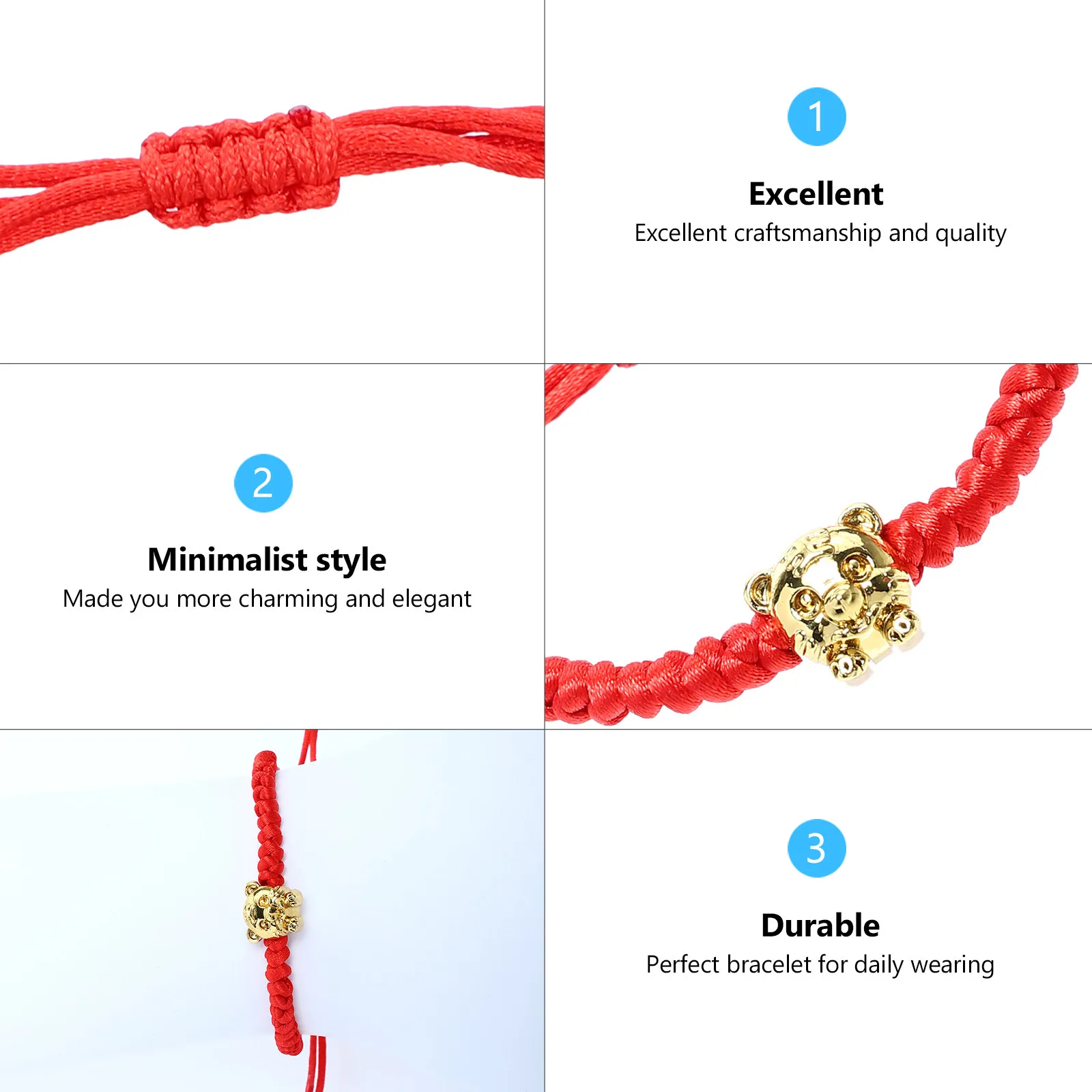 Red Cord Tiger Year Bracelet – Stretchable Knot Amulet Bangle for Luck & Confidence