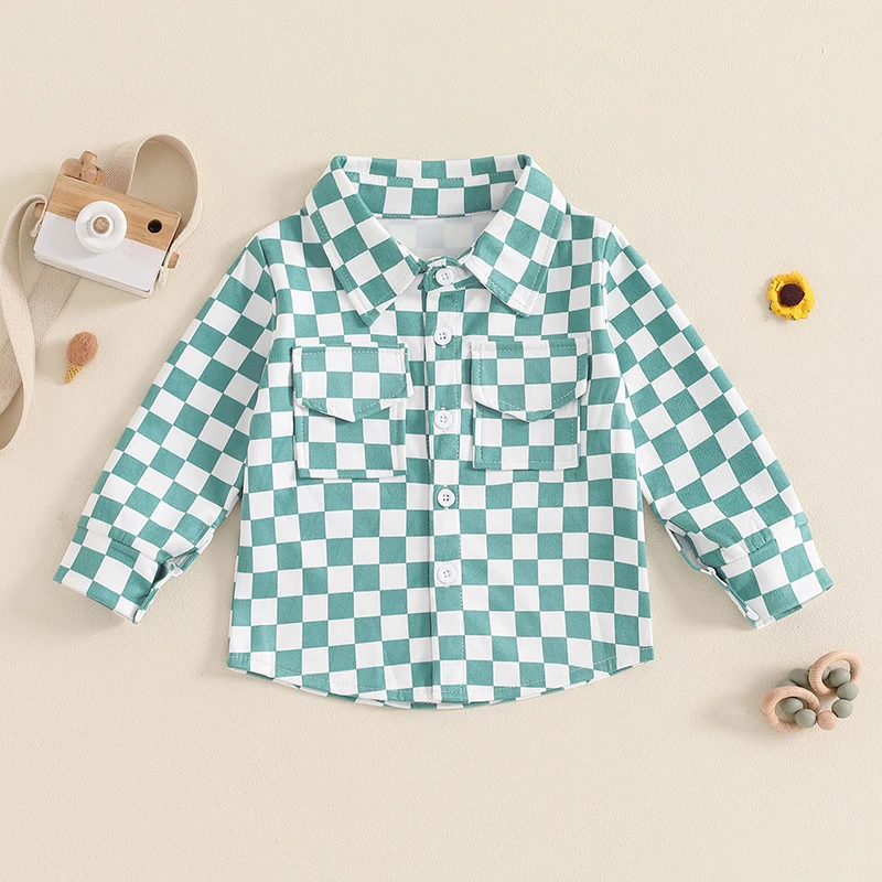 Toddler Baby Girl Boy Flannel Shirt Jacket Long Sleeve Lapel Tshirt Button Down Checkerboard Coat Cardigan Top