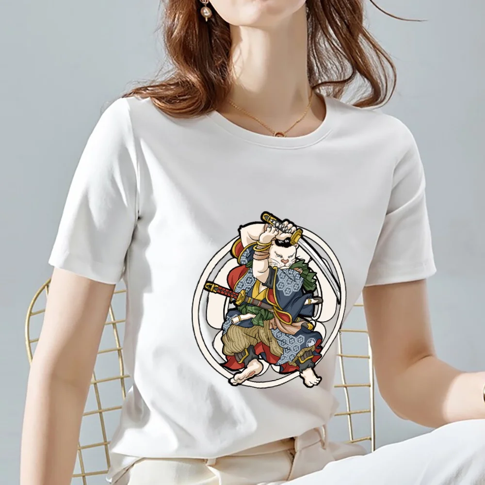 

2022 T Shirt Summer Harajuku Tops Women Style O-neck 2022 White Tee Streetwear Casual Tops Loose Short Sleeve Samurai Patter