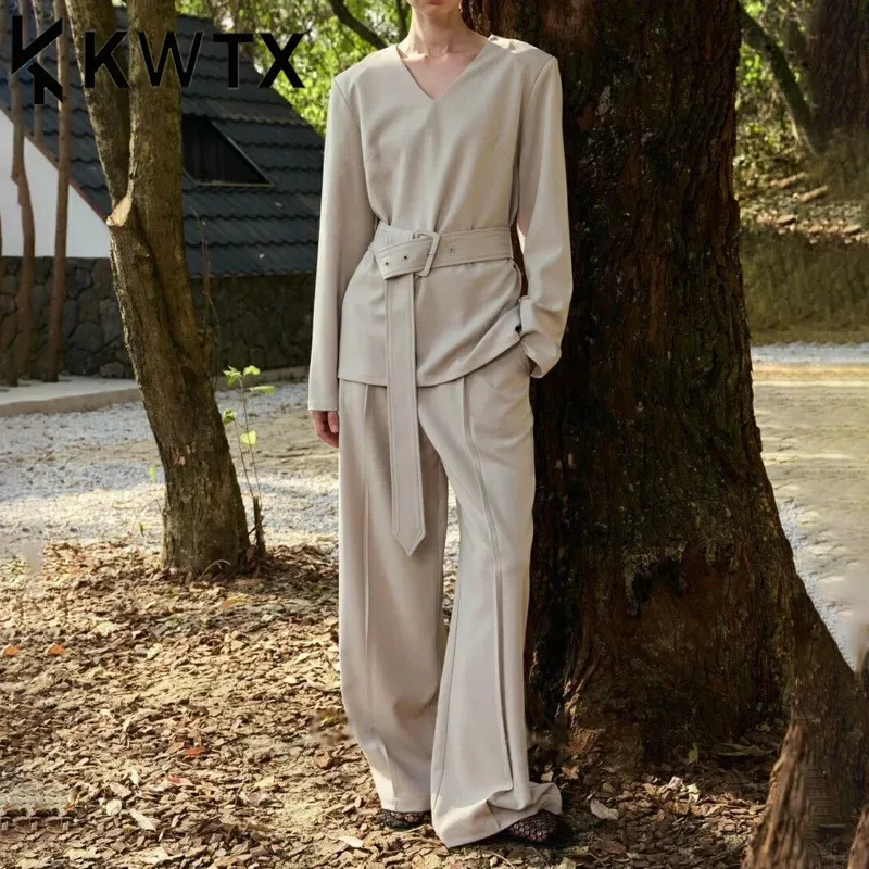 

KWTX Women’s 2025 Spring Summer Solid Color 2-Piece Set Sweater Vest Suit Top & Wide-Leg Pants Casual Office Adjustable Waist