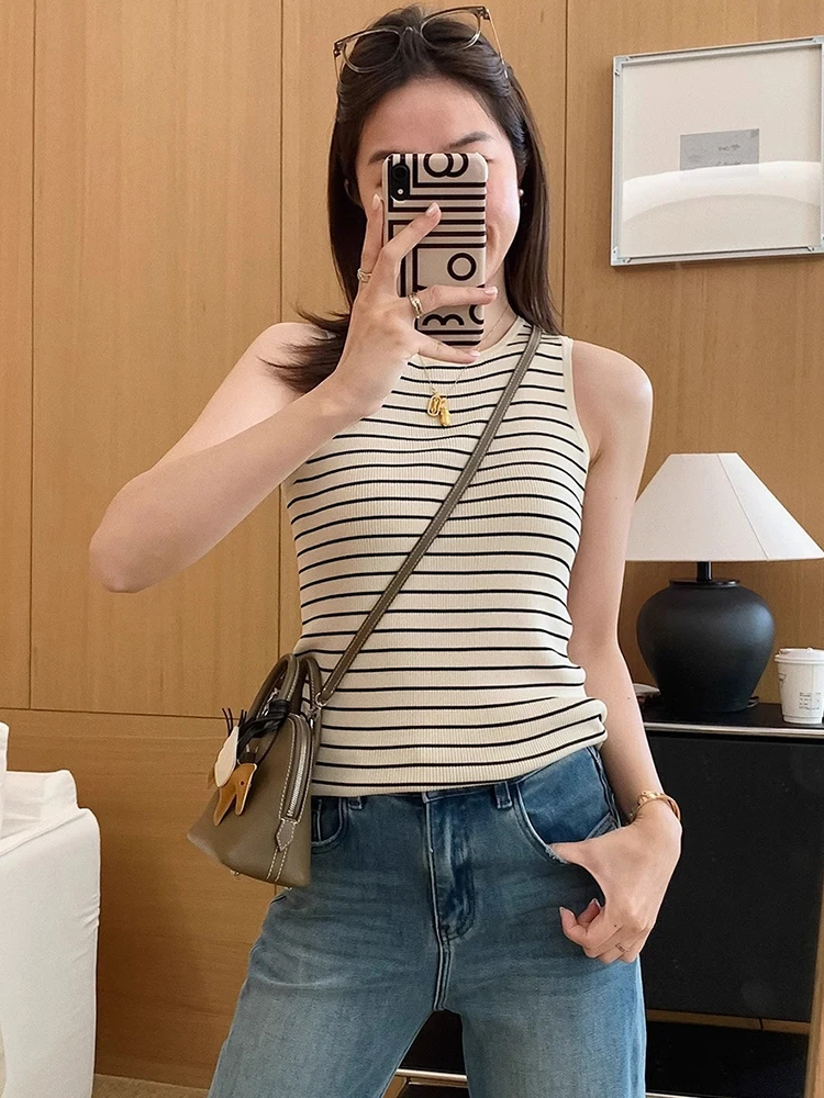 

Slim Fit Knitted Svel Vest Women's Sle Summer 2025 Korean Design Sense Overhead Inner Wear Base irt Fem