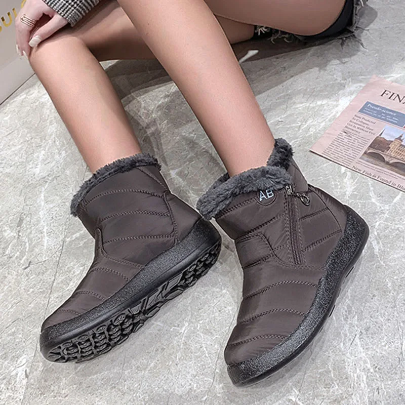 Snow Boots Women Keep Warm Boots Ladies Waterproof Women Shoes Zipper Platform Boots Round Toe Flat Winter Footwear Botas Mujer