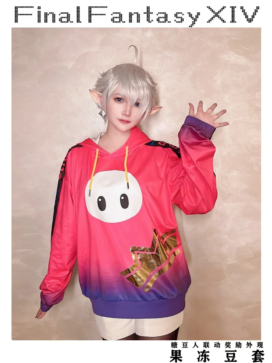 Disfraz de Cosplay de Jellybean Coser, Sudadera con capucha rosa, abrigo, ropa de Pollover, abrigos de moda para estudiantes, juego de Anime FF14