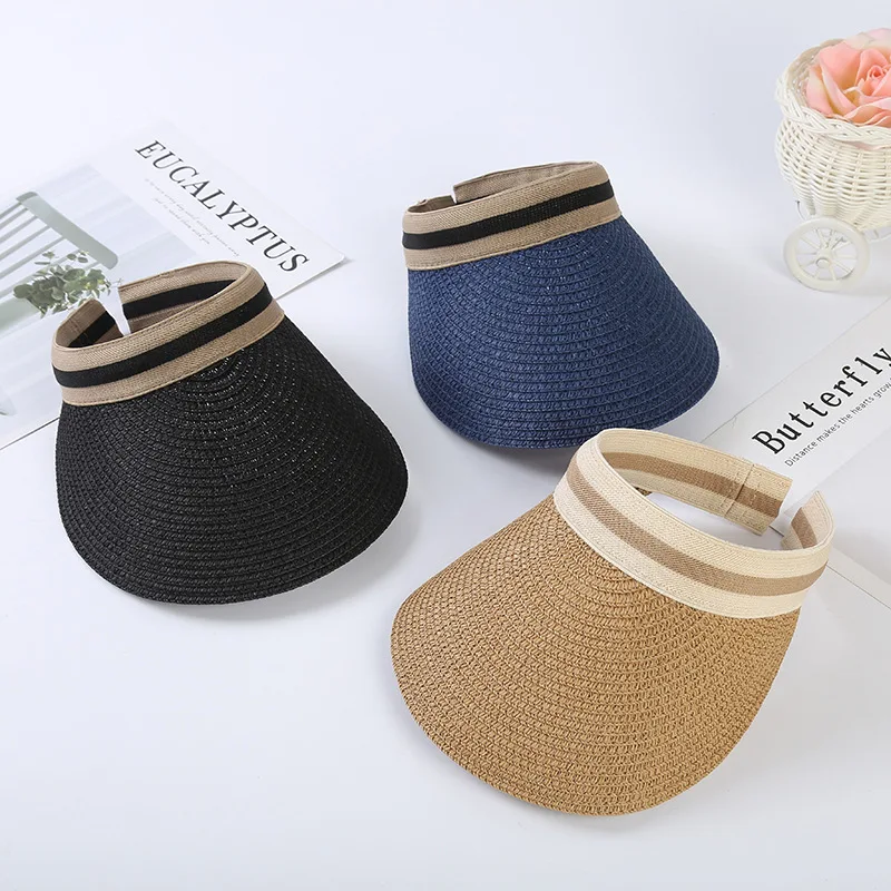 UV Protection Sunscreen Cap Female Outdoor Beach Handmade Sun Hats Summer New Hollow-top Straw Hat for Women Girls Beach Hat