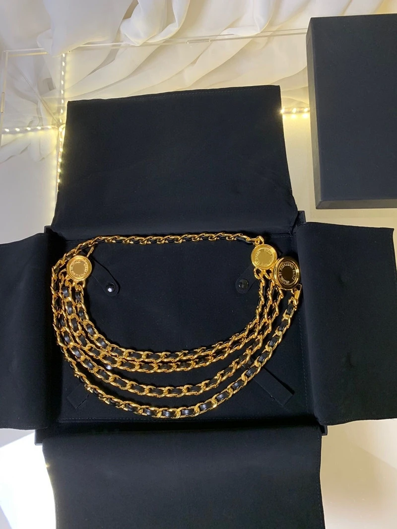 High quality European and American copper gold-plated genuine leather woven waist chain