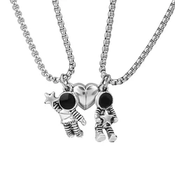 2 Pcs Astronomy Spaceman Matching Magnetic Couple BFF Pendant Necklaces Valentine’s Day Gift for Him Her or Best Friends Jewelry