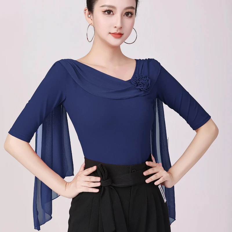 

New Women Shirt Professional Latin Ballroom Dancewear Costume Comfortable Fitted Top for Summer Stylish Samba Performance Wear