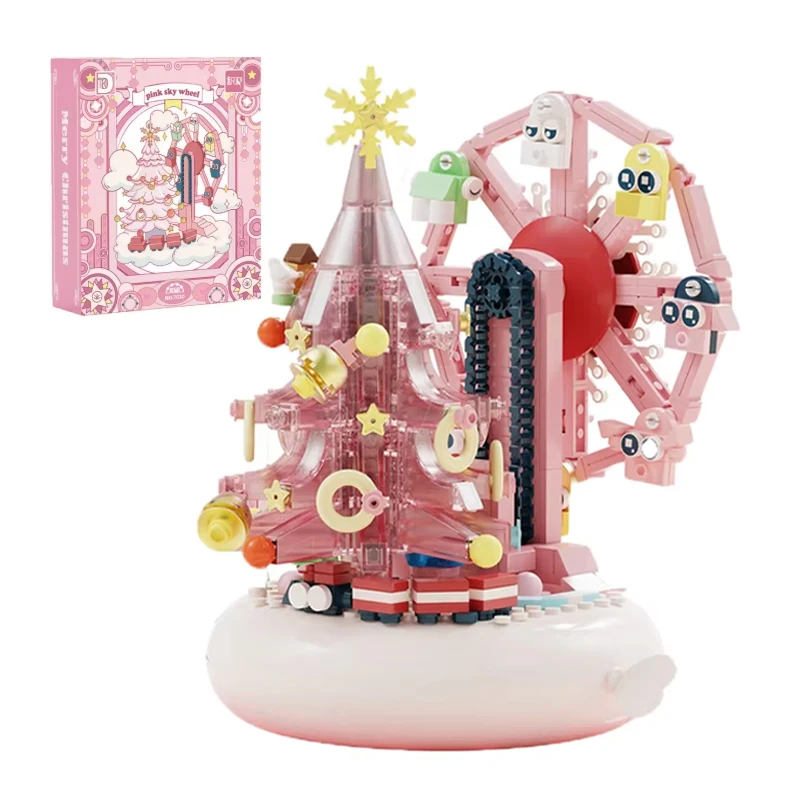 Fantasía cielo noria decoración música juego de bloques de construcción luz LED árbol de Navidad DIY ladrillos juguetes niño niña niños regalo de vacaciones