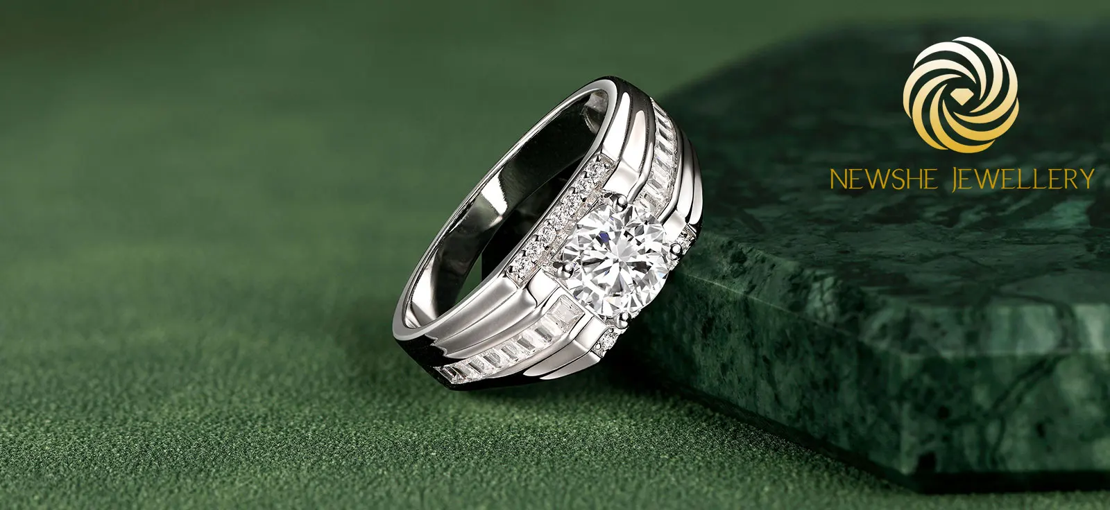 Newshe Genuine 925 Sterling Silver Wedding Rings for Men Moissanite 1.25Ct Round White Simulated Diamond Luxury Fine Jewelry