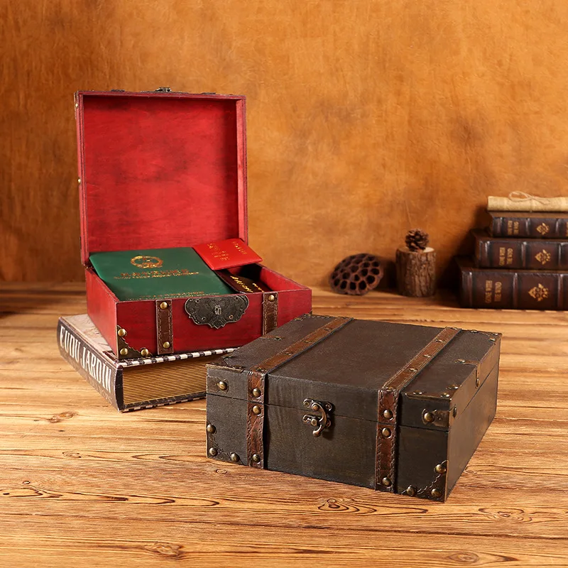 Retro Style Storage Box Chinese Antique Belt Treasure Box Storage Wooden Box Desktop Organizing Packing Box Storage Box Fuse Box