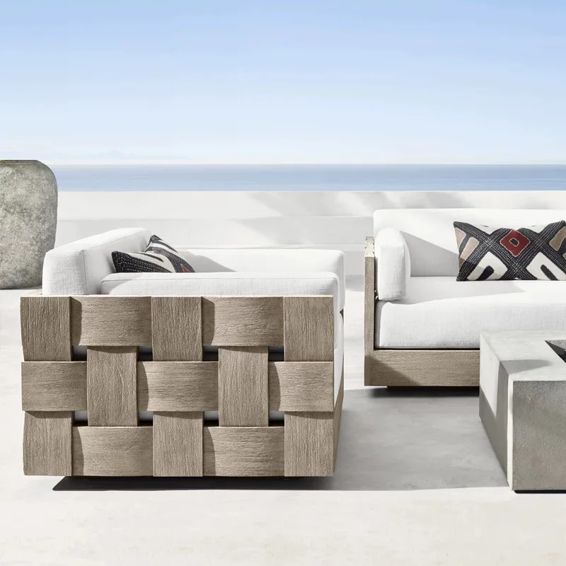 Outdoor sofa courtyard teak Nordic rattan villa garden sun room rain and sun protection art room open-air furniture