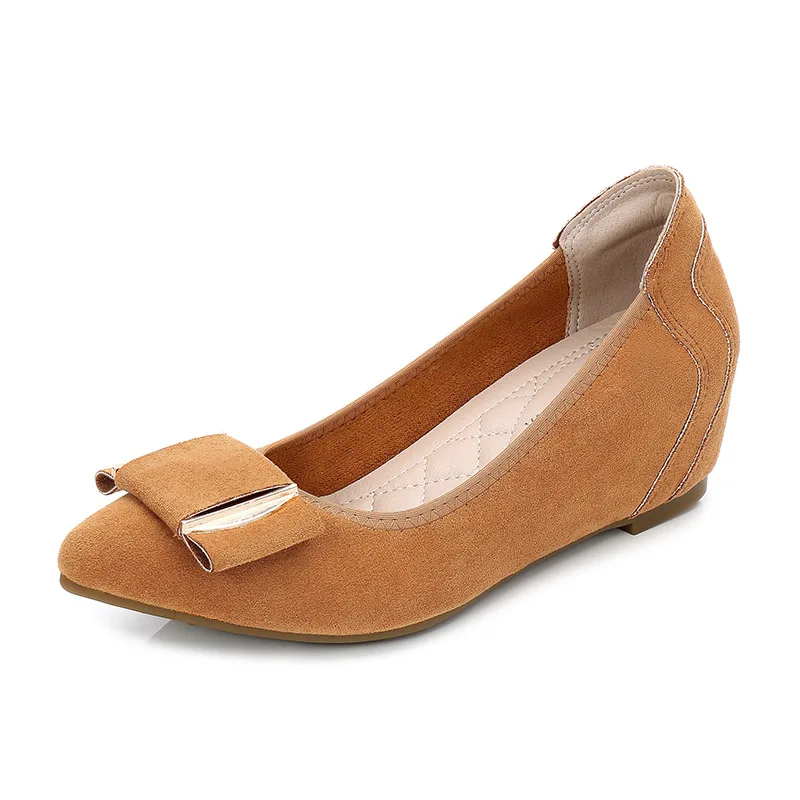 

Women's Metal Decor Pointed Toe Hidden Wedge Loafers Slip on Soft Suede Casual Pumps Ladies Comfort Invisible Heel Flat Shoes