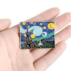 Van Gogh Oil Painting Brooch Personalized Sun Moon and Starry Sky Cartoon Creative Metal Badge Brooch Accessories