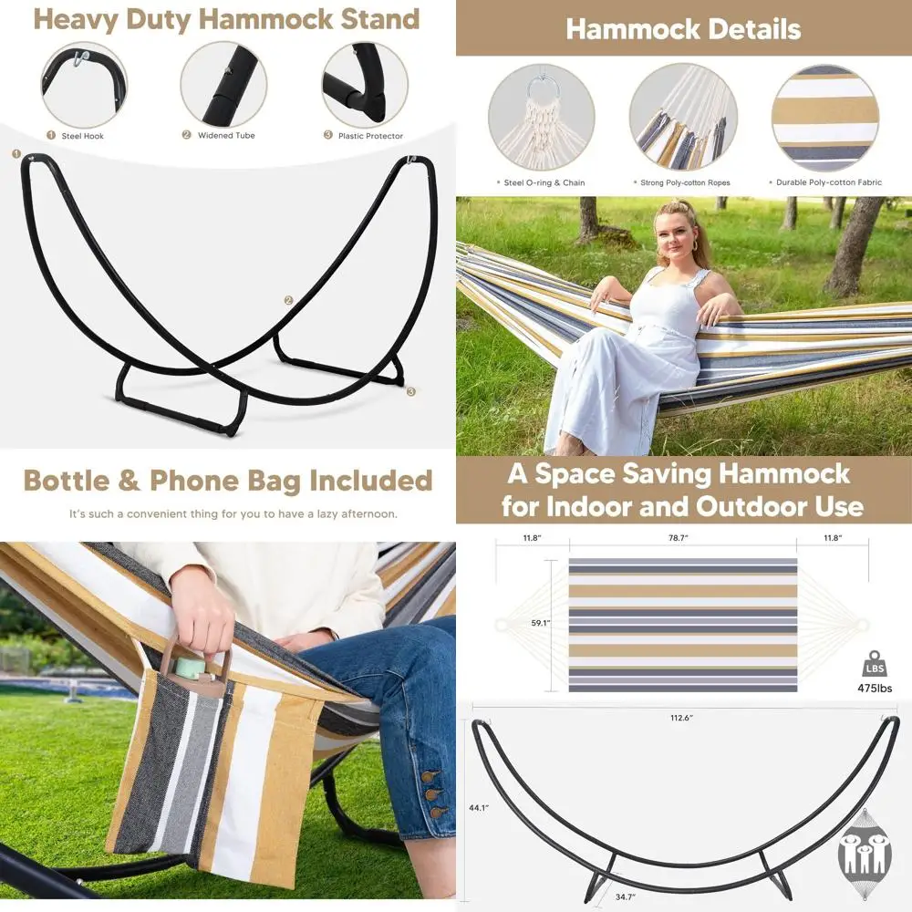 

Портативный гамак для двух человек с подставкой, кофейный белый