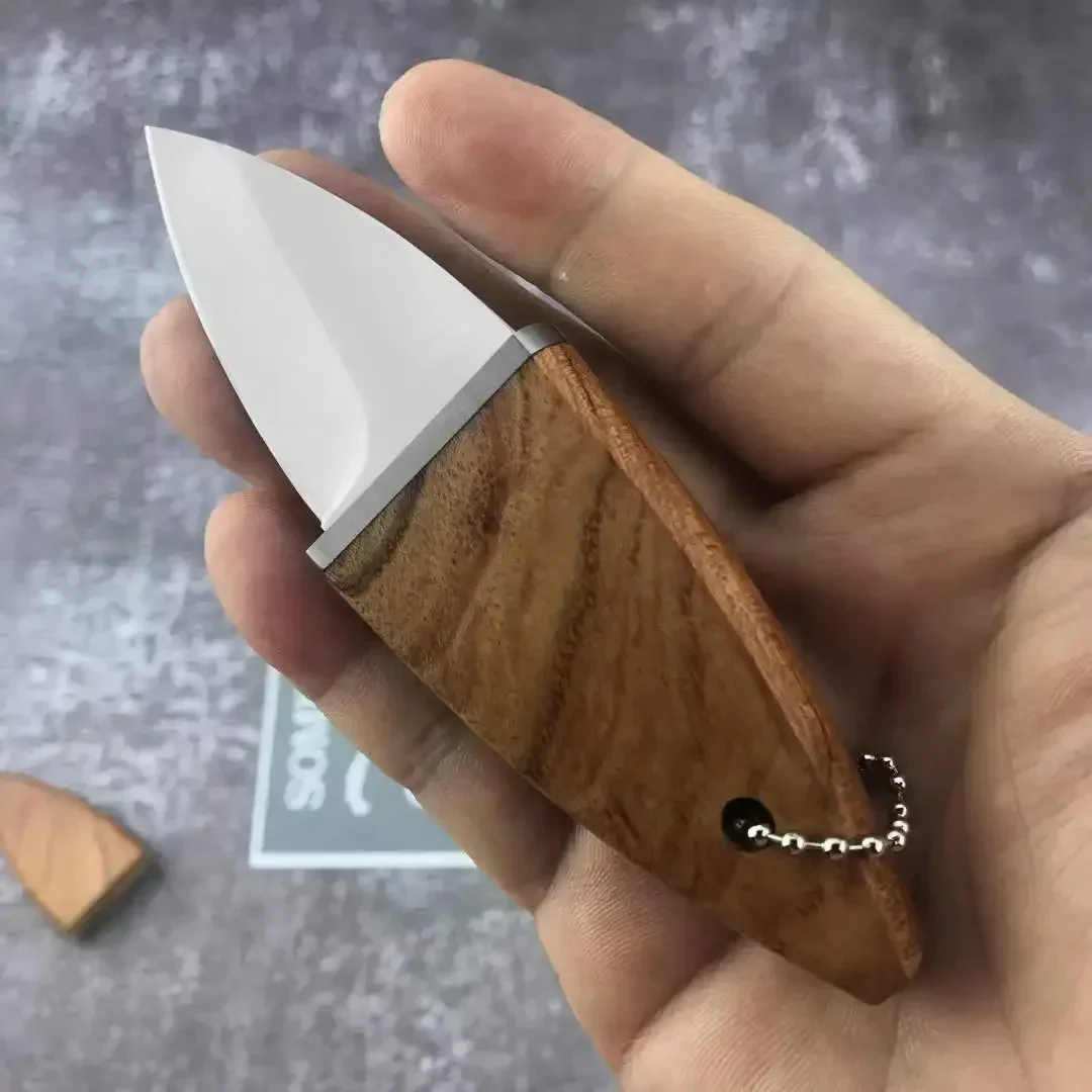 Mini Neck Keychain Fixed Blade Knife Olive Wood Handle Portable Sharp Outdoor Camping Survival Hunting Knives Pocket EDC Tool